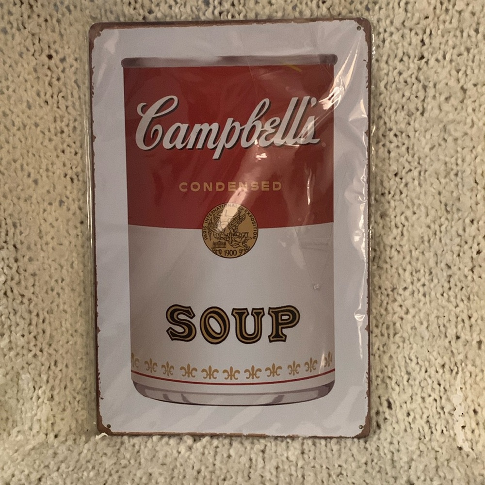 Campbell’s condensed soup distressed metal sign.